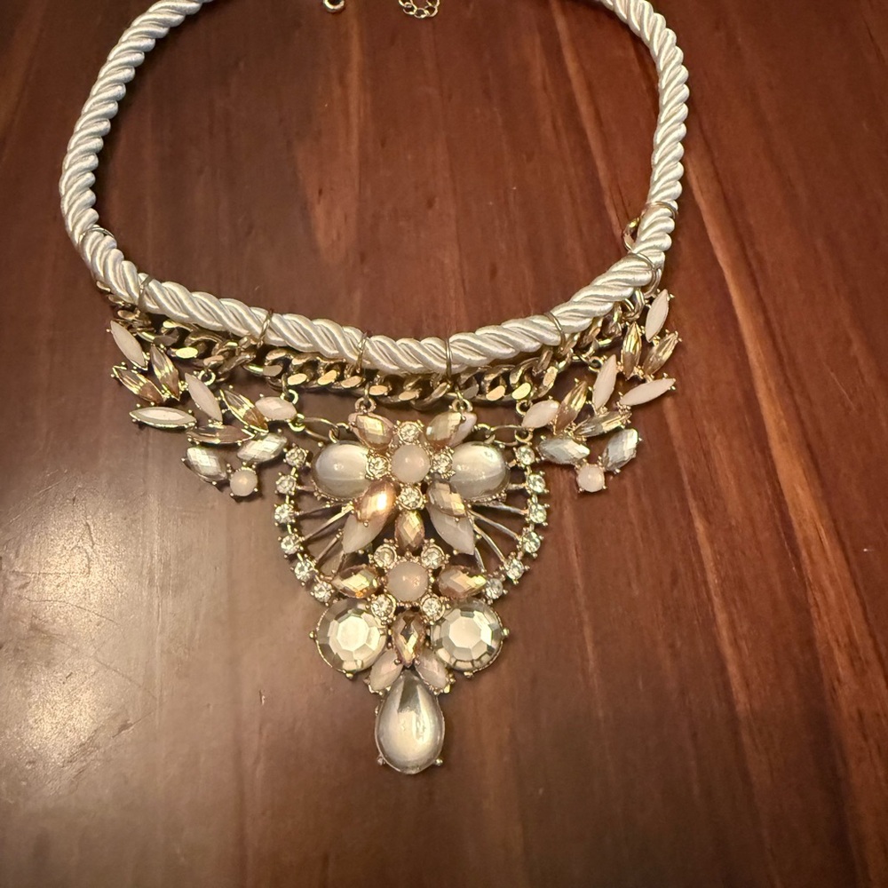 Charming Charlie Gold and Cream Statement Necklace